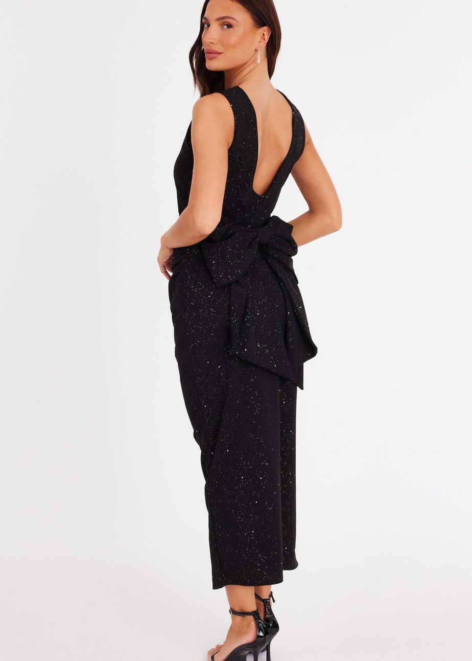 Quiz Black Glitter Bow Midaxi Dress