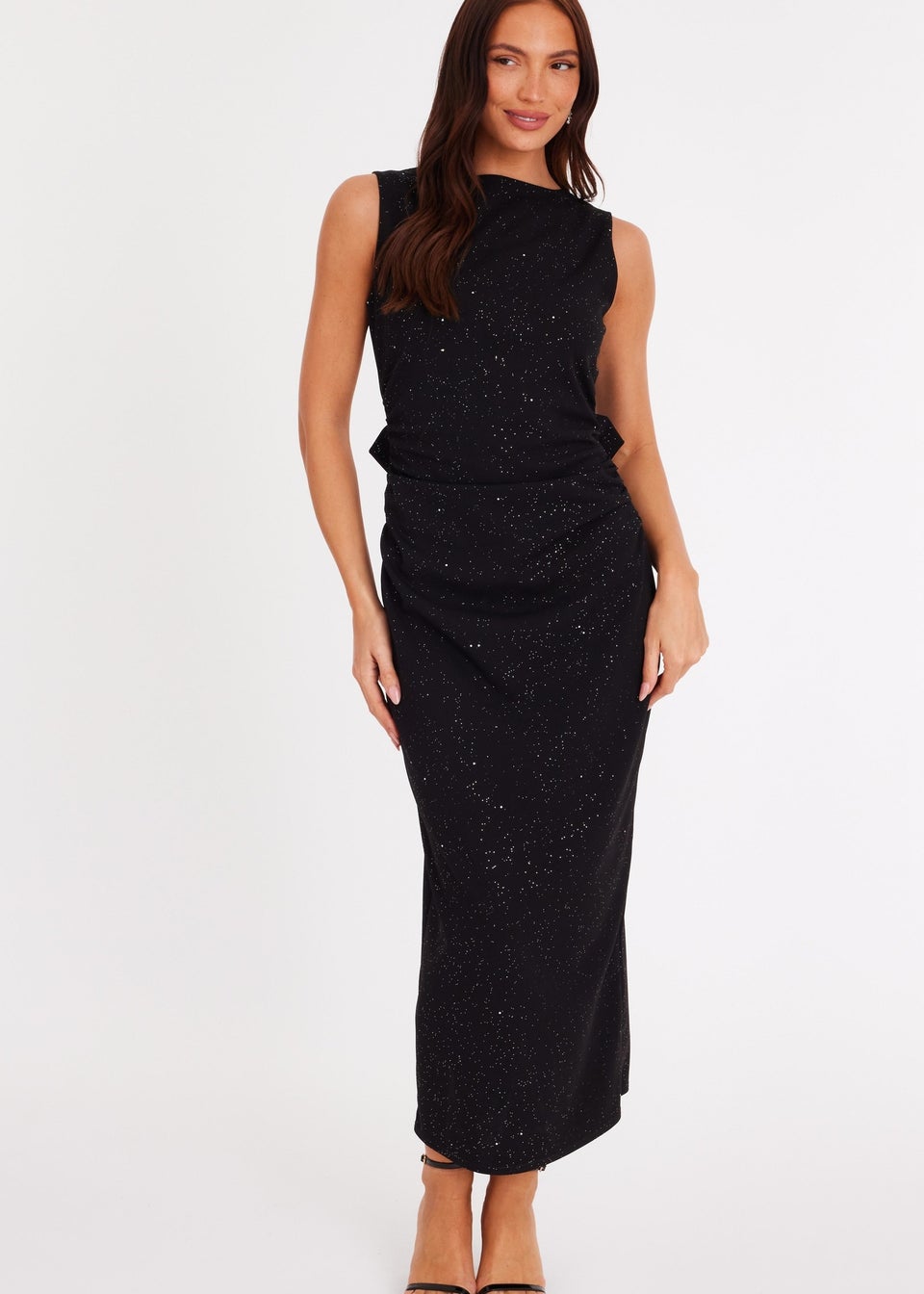 Quiz Black Glitter Bow Midaxi Dress