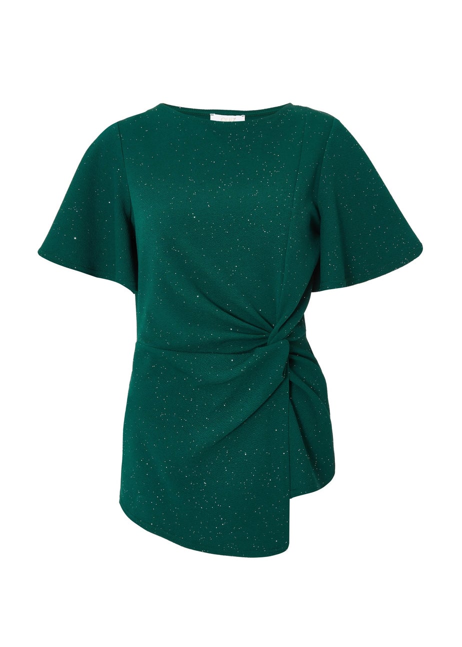 Quiz Green Glitter Twist Front Top