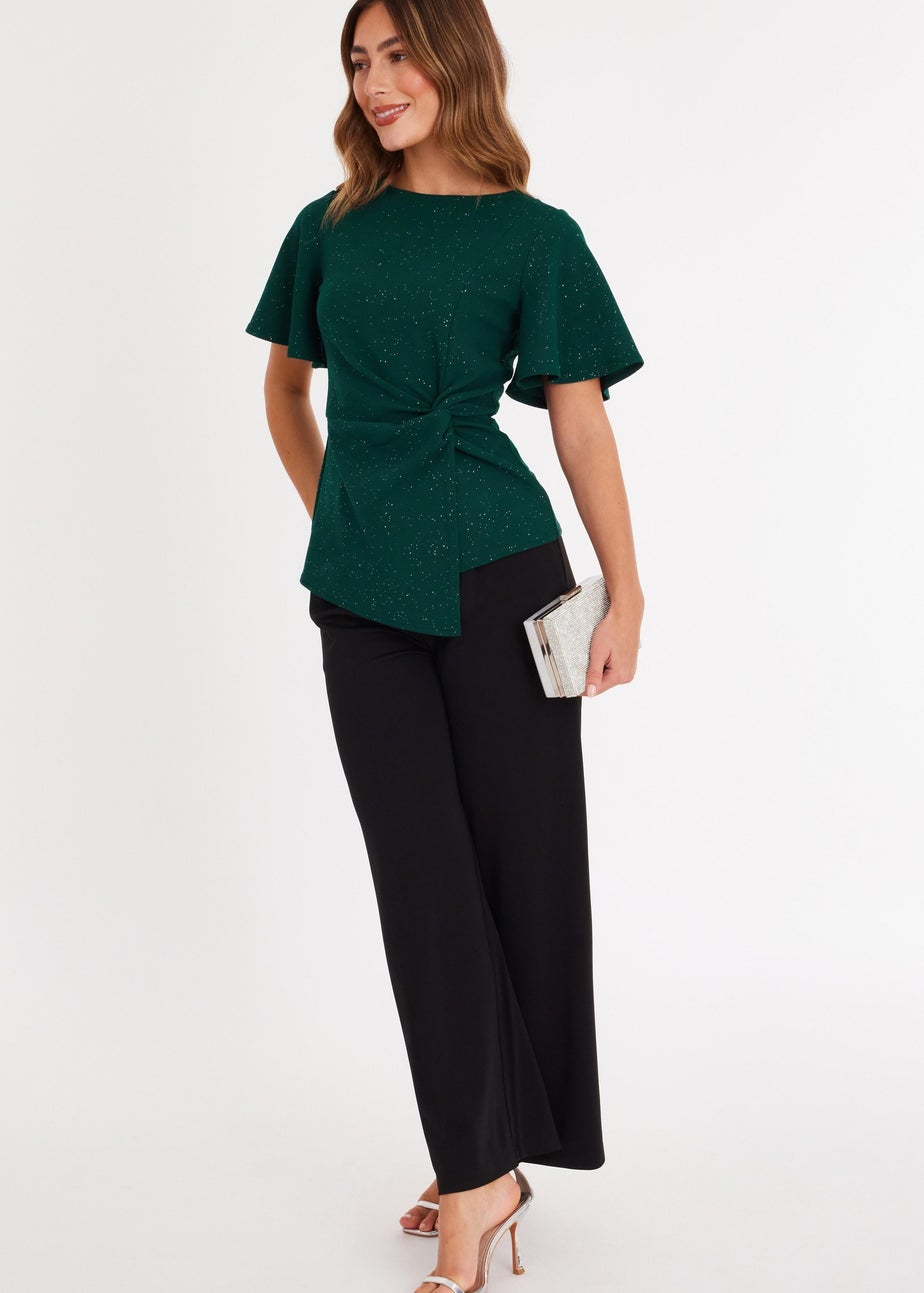 Quiz Green Glitter Twist Front Top