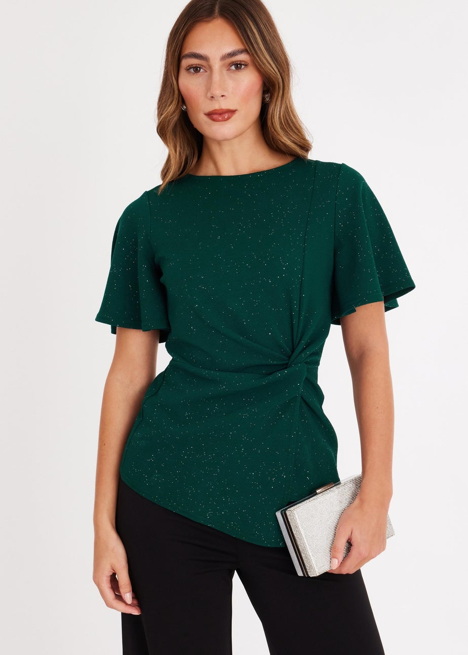 Quiz Green Glitter Twist Front Top