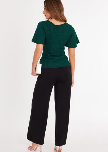 Quiz Green Glitter Twist Front Top