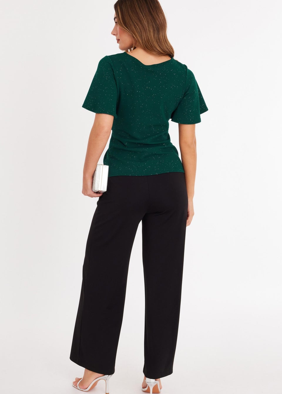 Quiz Green Glitter Twist Front Top