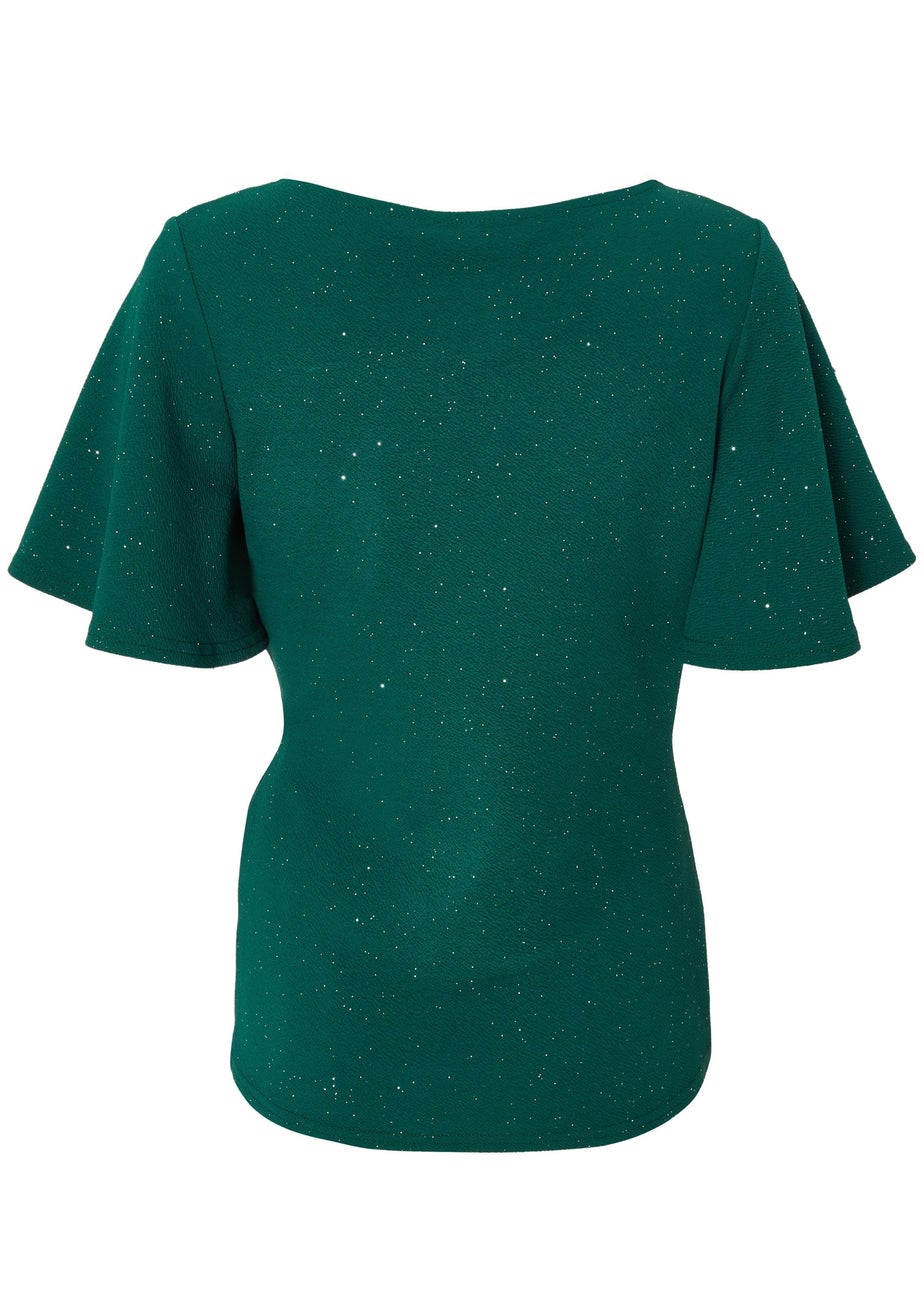 Quiz Green Glitter Twist Front Top