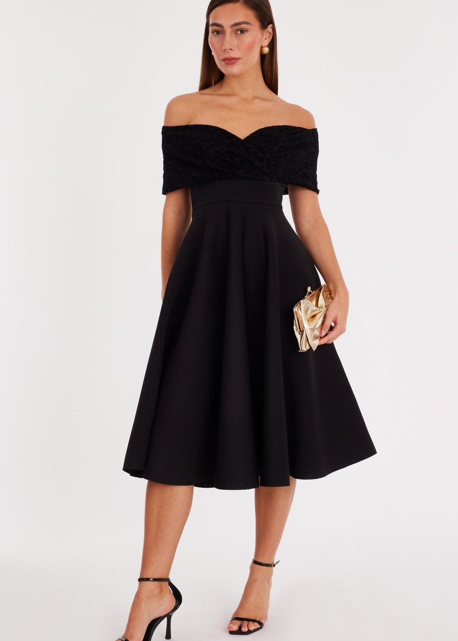 Quiz Black Lace Bardot Skater Dress