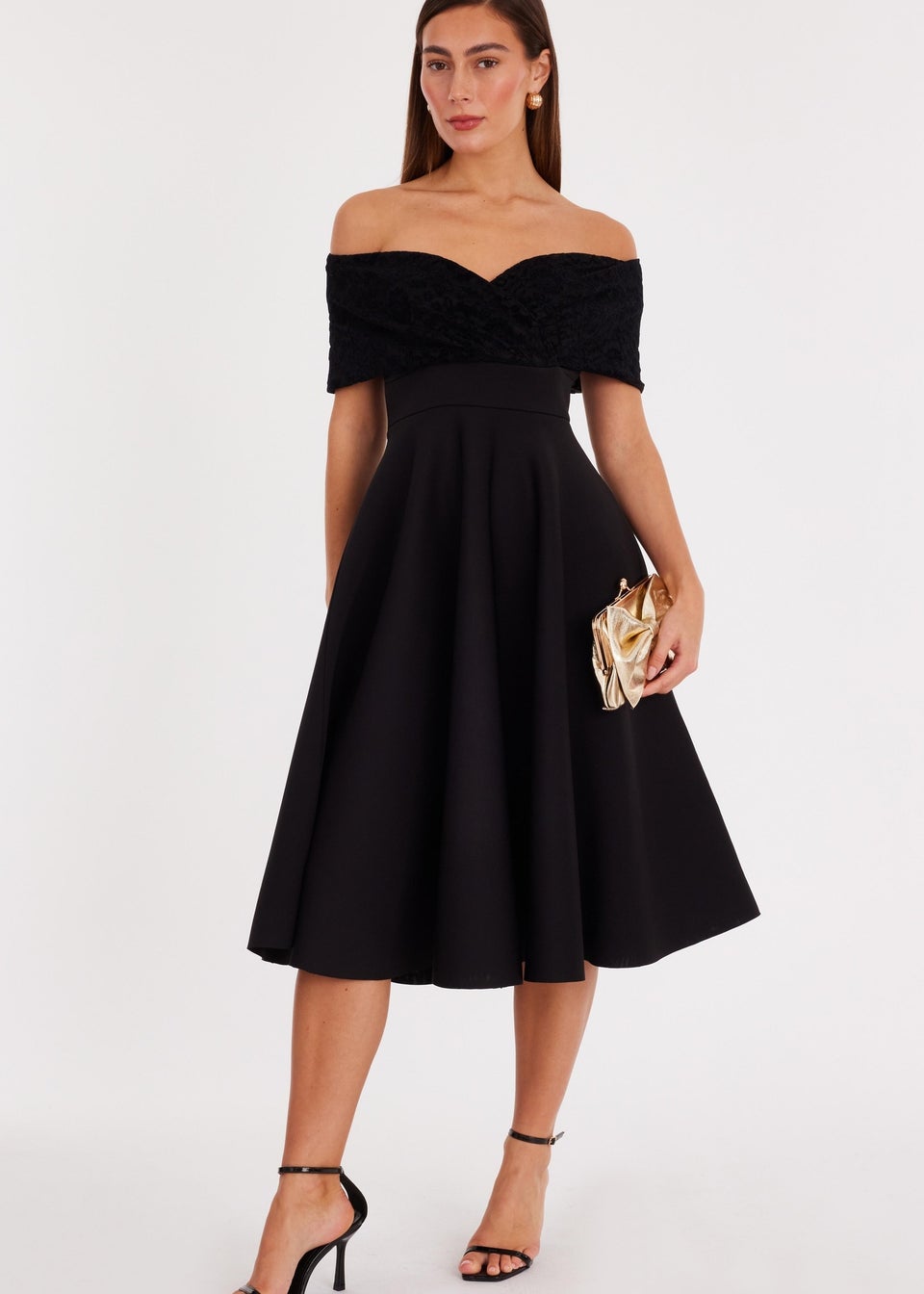Quiz Black Lace Bardot Skater Dress