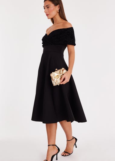 Quiz Black Lace Bardot Skater Dress