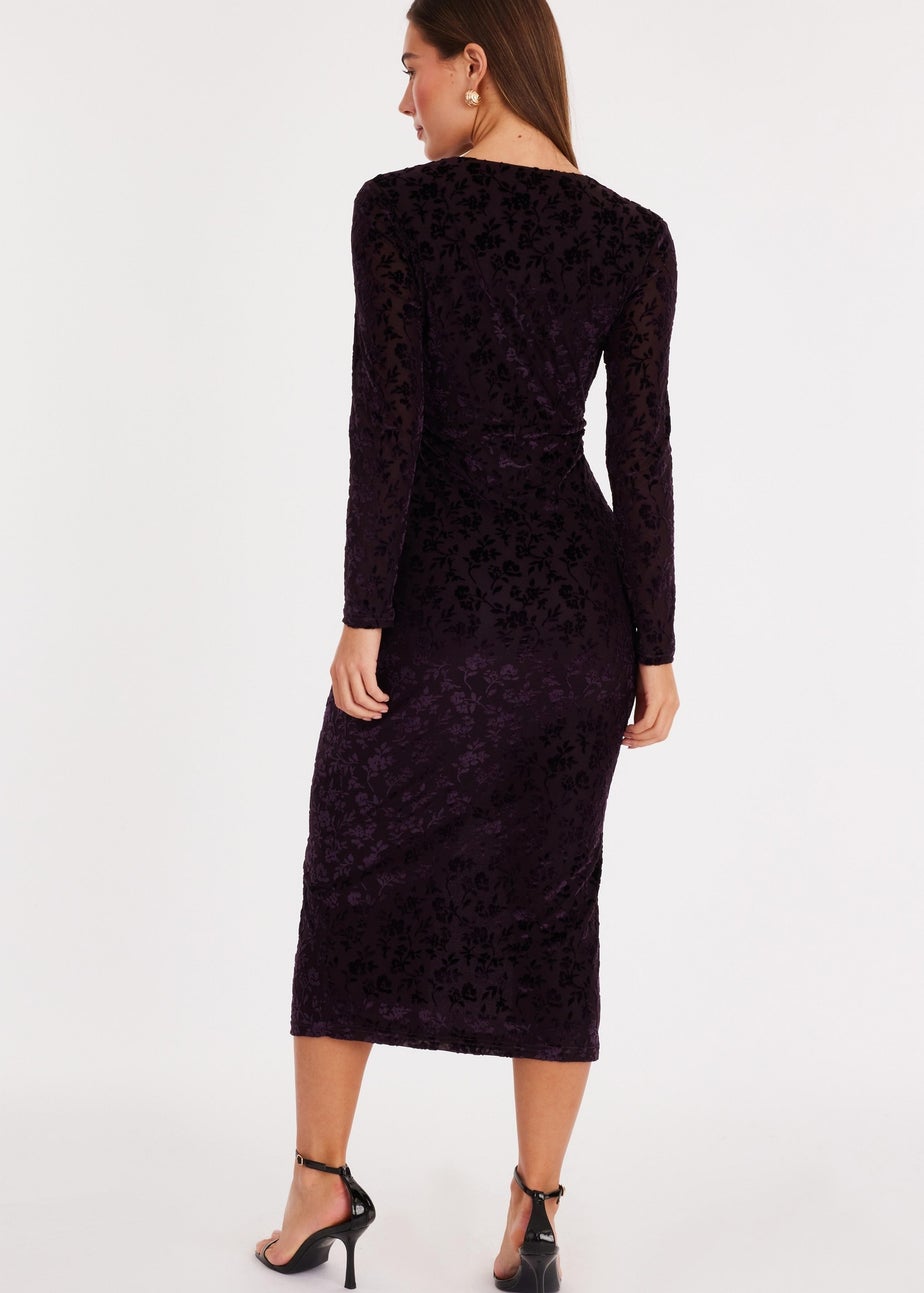 Quiz Purple Floral Ruched Midi Dress