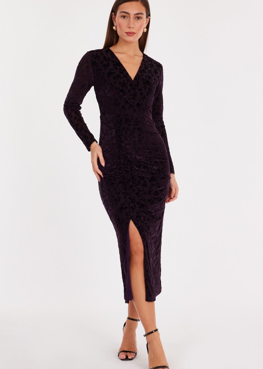 Quiz Purple Floral Ruched Midi Dress