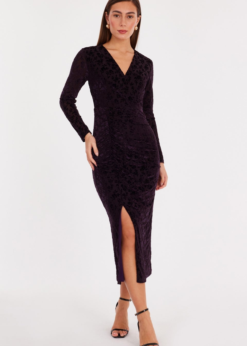 Quiz Purple Floral Ruched Midi Dress