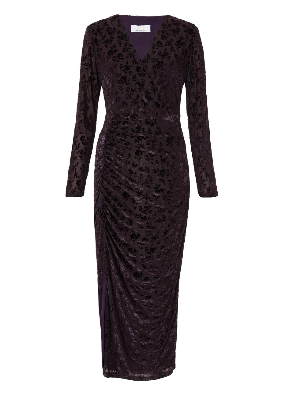 Quiz Purple Floral Ruched Midi Dress