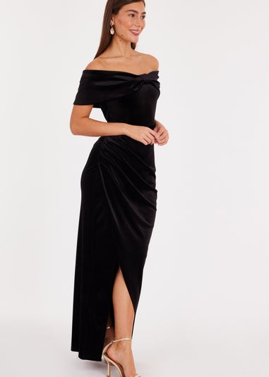 Quiz Black Velvet Bardot Maxi Dress