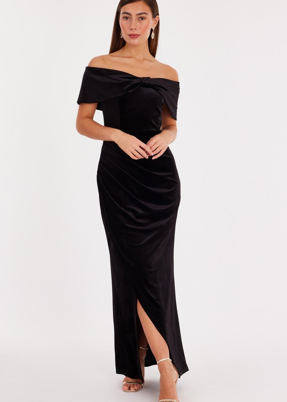 Quiz Black Velvet Bardot Maxi Dress