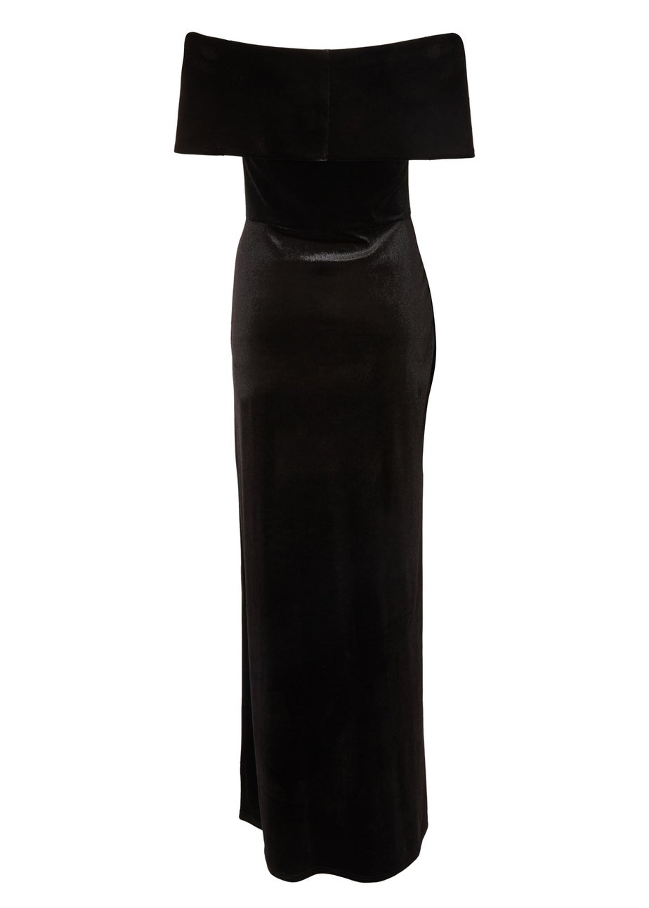 Quiz Black Velvet Bardot Maxi Dress