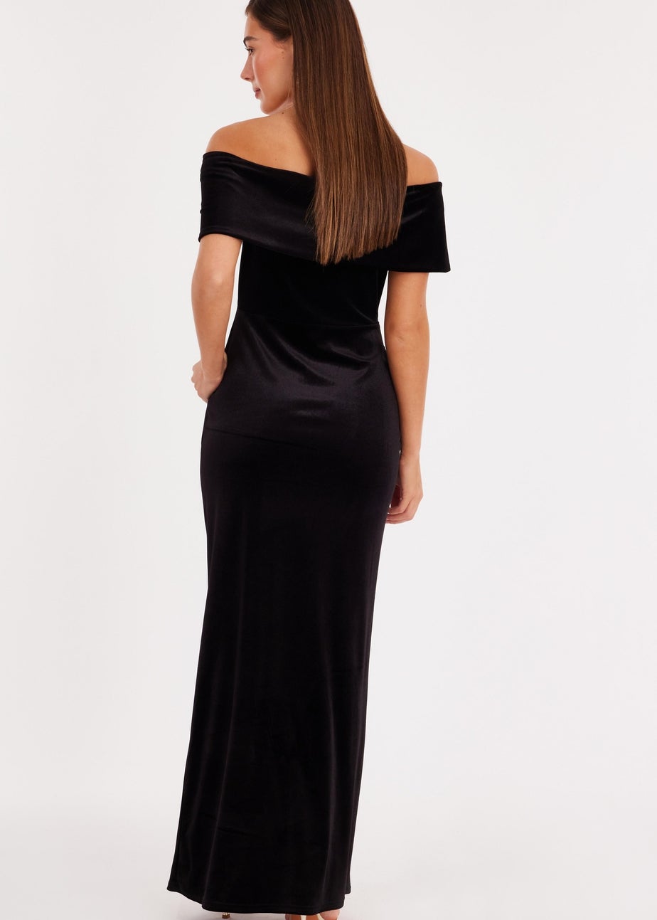 Quiz Black Velvet Bardot Maxi Dress