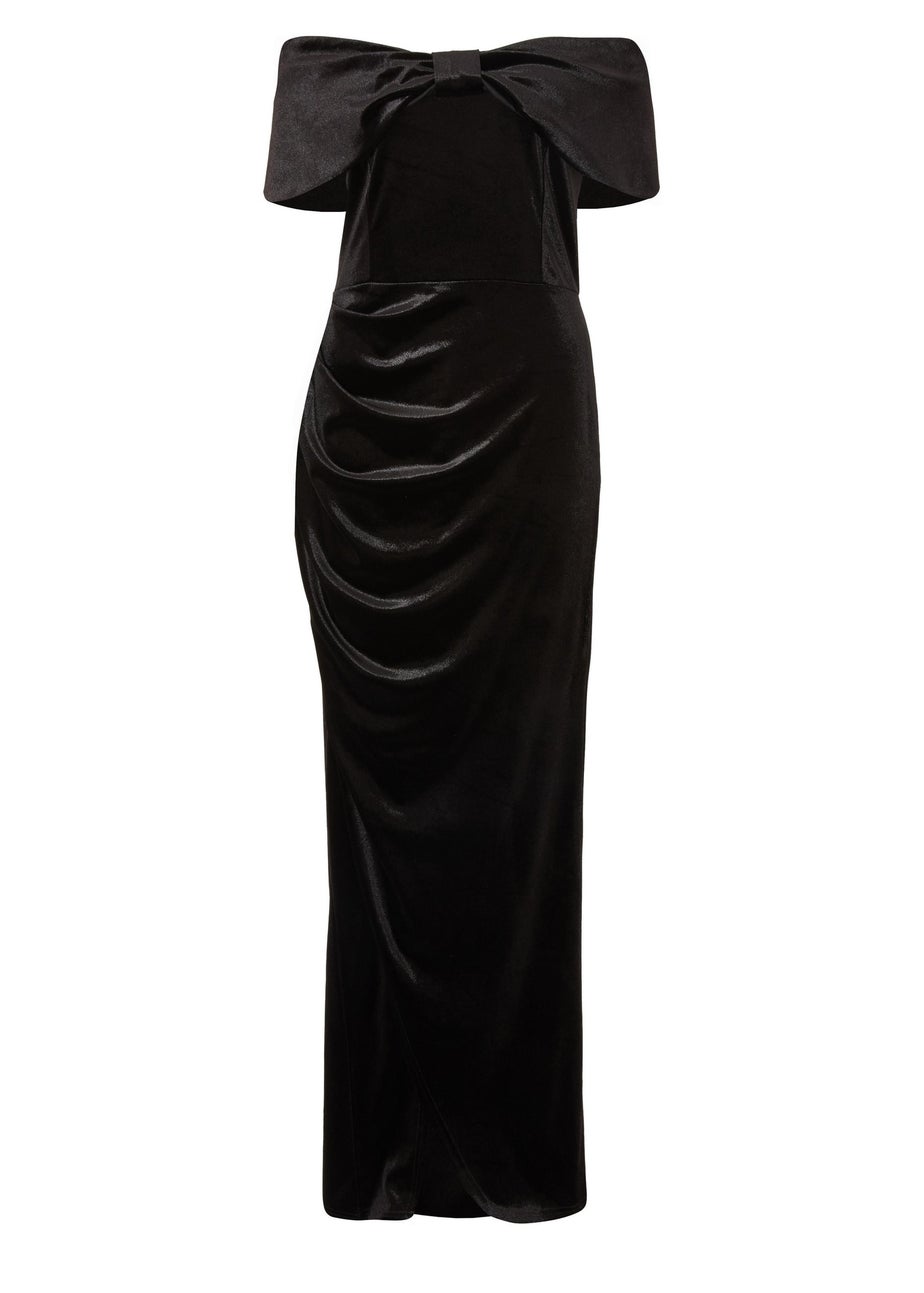 Quiz Black Velvet Bardot Maxi Dress