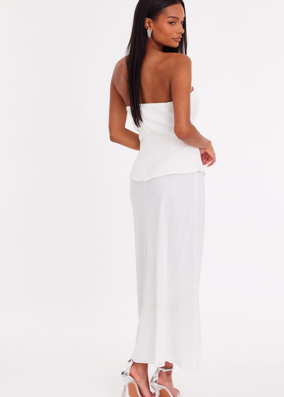 Quiz White Glitter Mesh Bandeau Midaxi Dress
