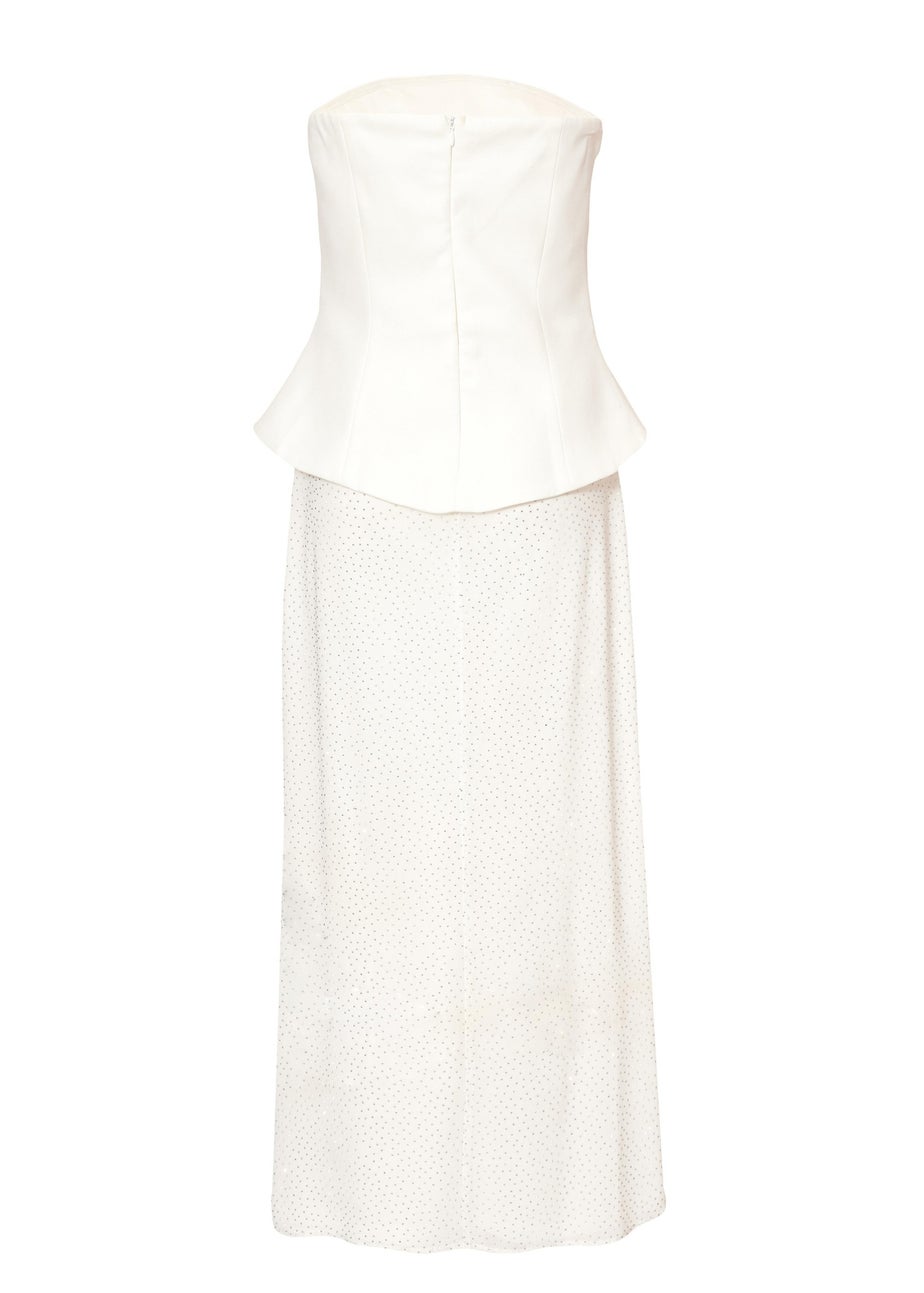 Quiz White Glitter Mesh Bandeau Midaxi Dress