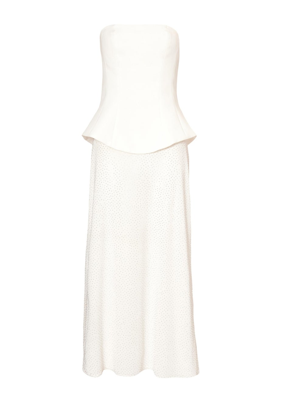 Quiz White Glitter Mesh Bandeau Midaxi Dress