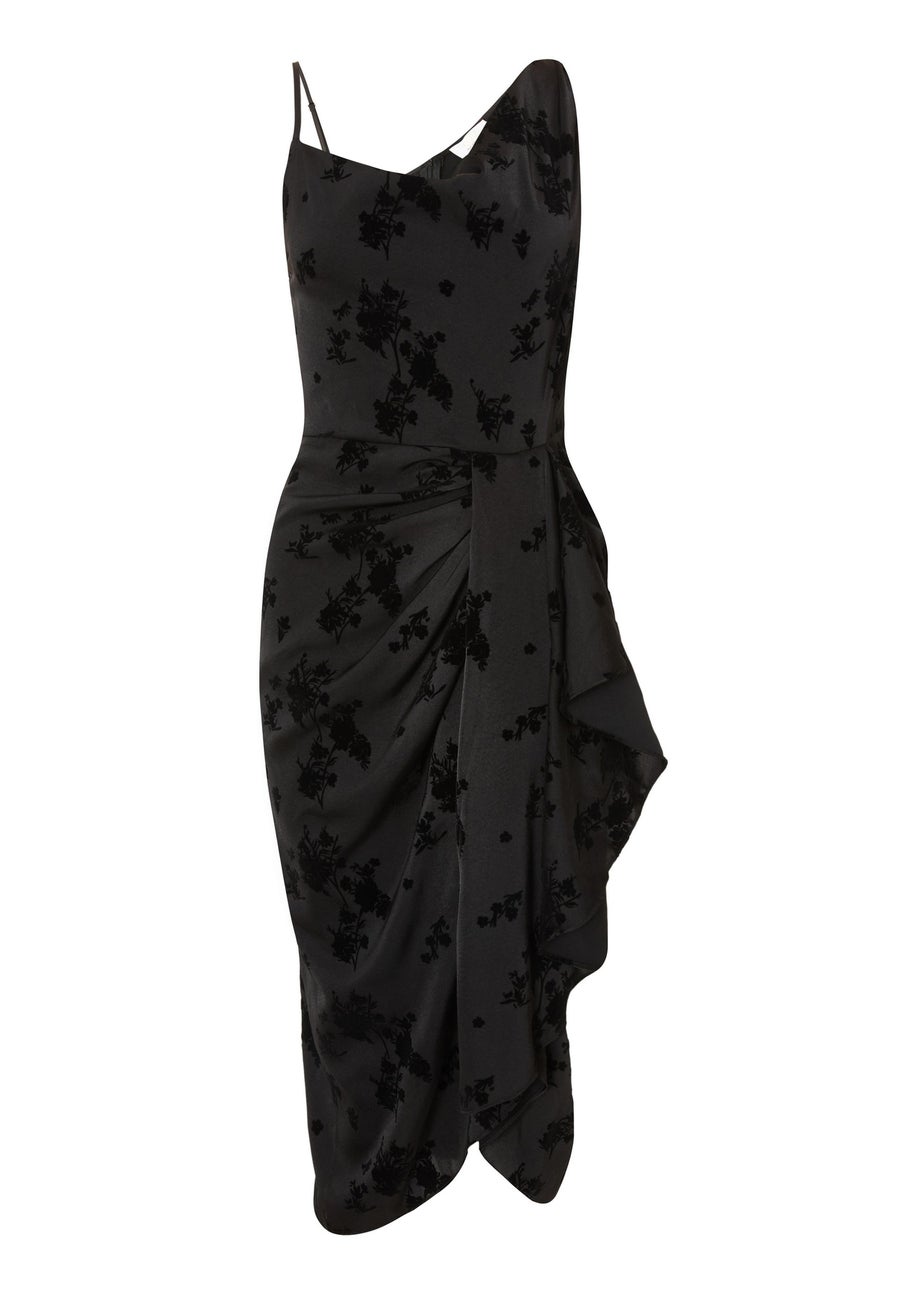 Quiz Black Satin Floral Midi Dress