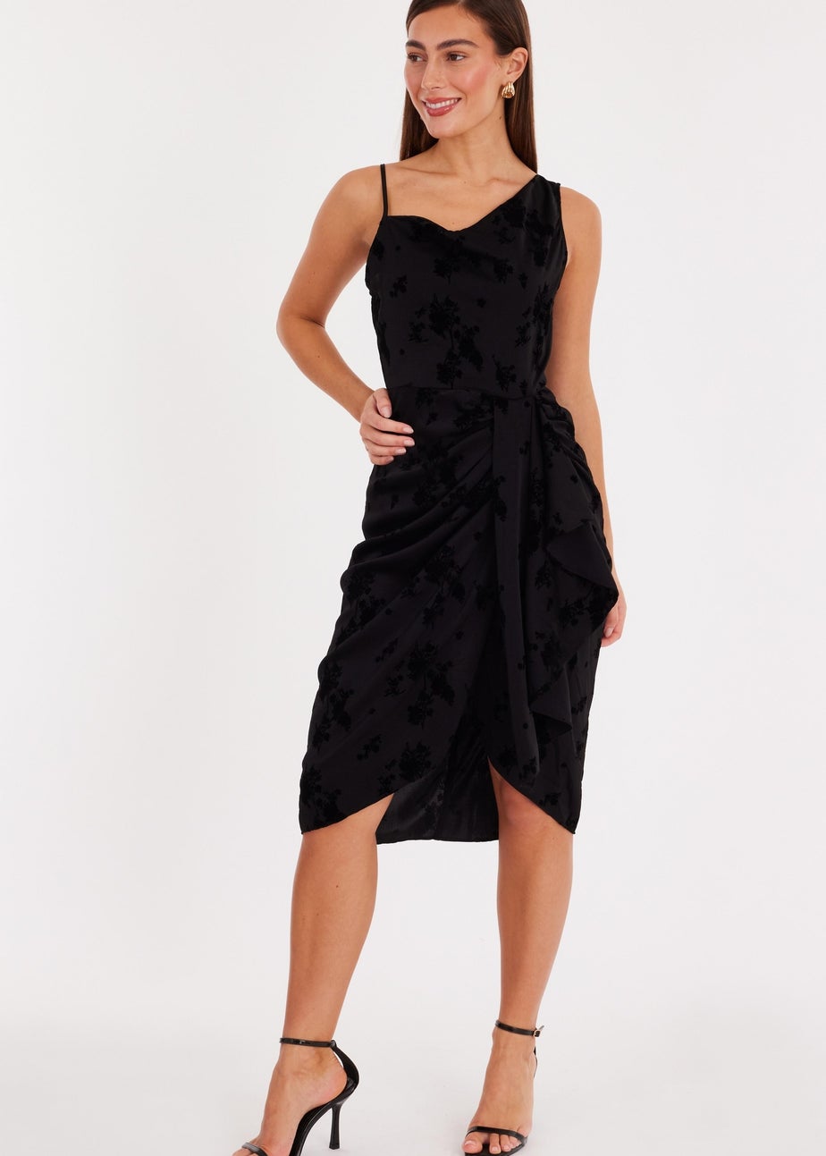 Quiz Black Satin Floral Midi Dress