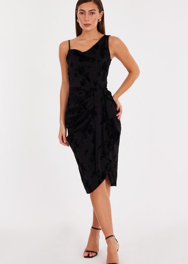 Quiz Black Satin Floral Midi Dress