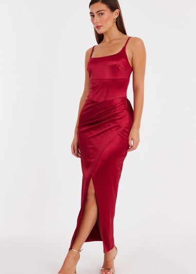 Quiz Red Satin Bow Detail Maxi Dress