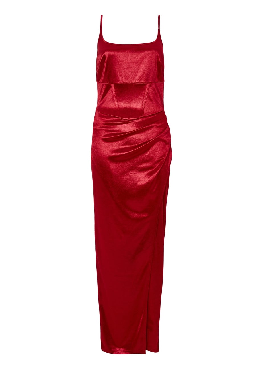 Quiz Red Satin Bow Detail Maxi Dress