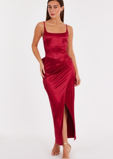 Quiz Red Satin Bow Detail Maxi Dress