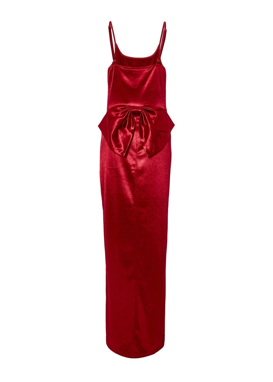 Quiz Red Satin Bow Detail Maxi Dress