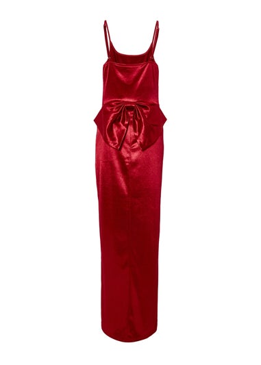 Quiz Red Satin Bow Detail Maxi Dress