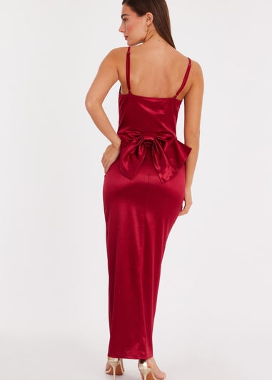 Quiz Red Satin Bow Detail Maxi Dress