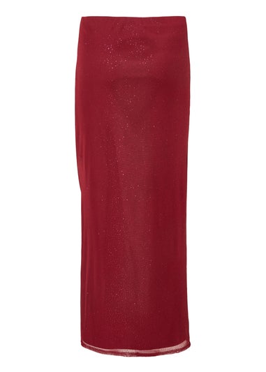Quiz Burgundy Glitter Mesh Maxi Skirt