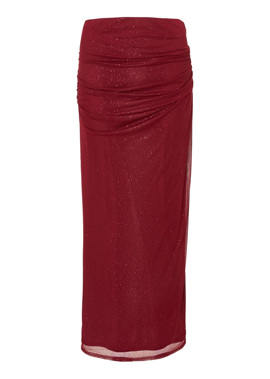 Quiz Burgundy Glitter Mesh Maxi Skirt