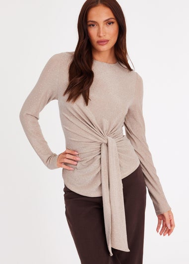 Quiz Cream Rhinestone Wrap Top