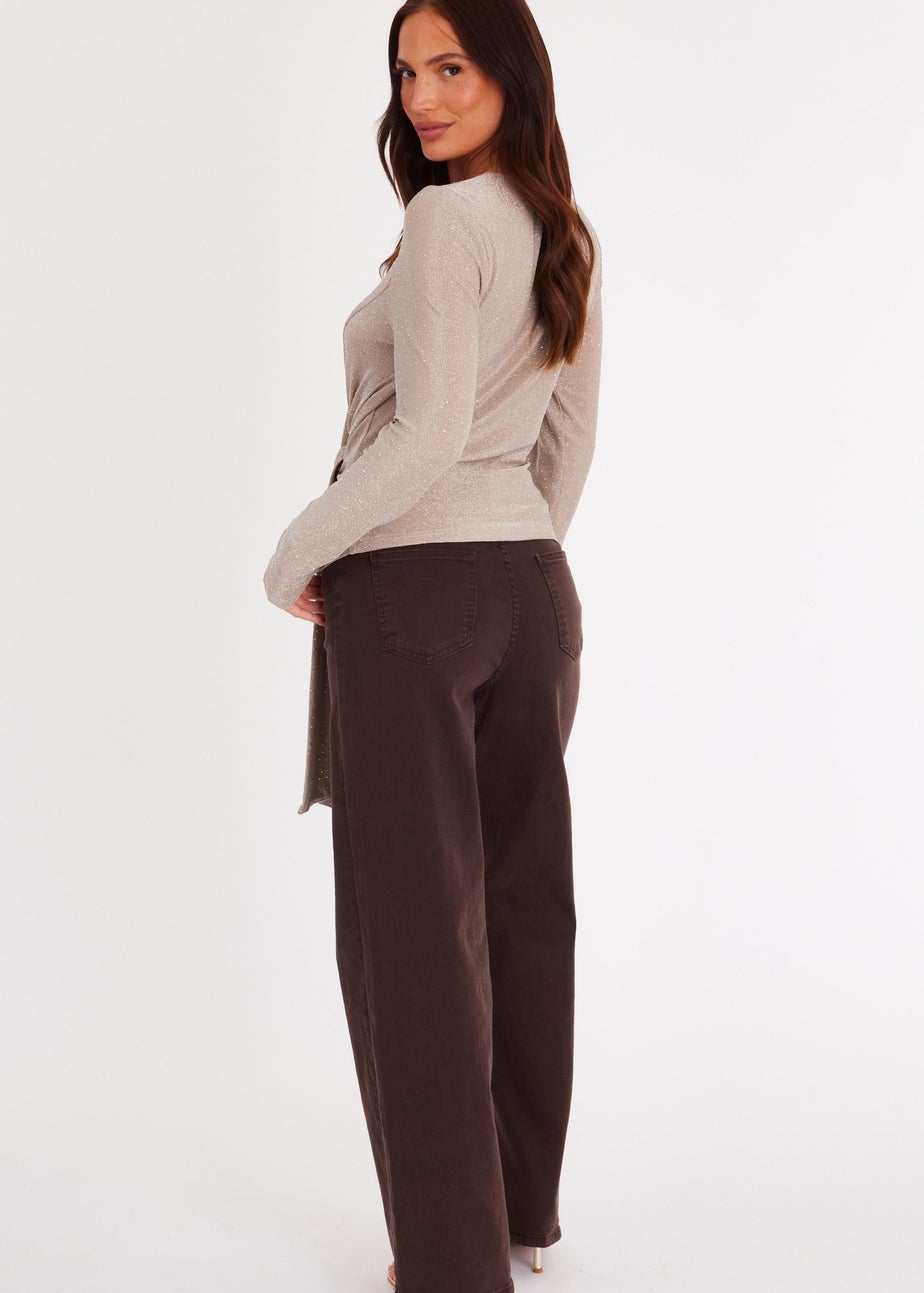 Quiz Cream Rhinestone Wrap Top