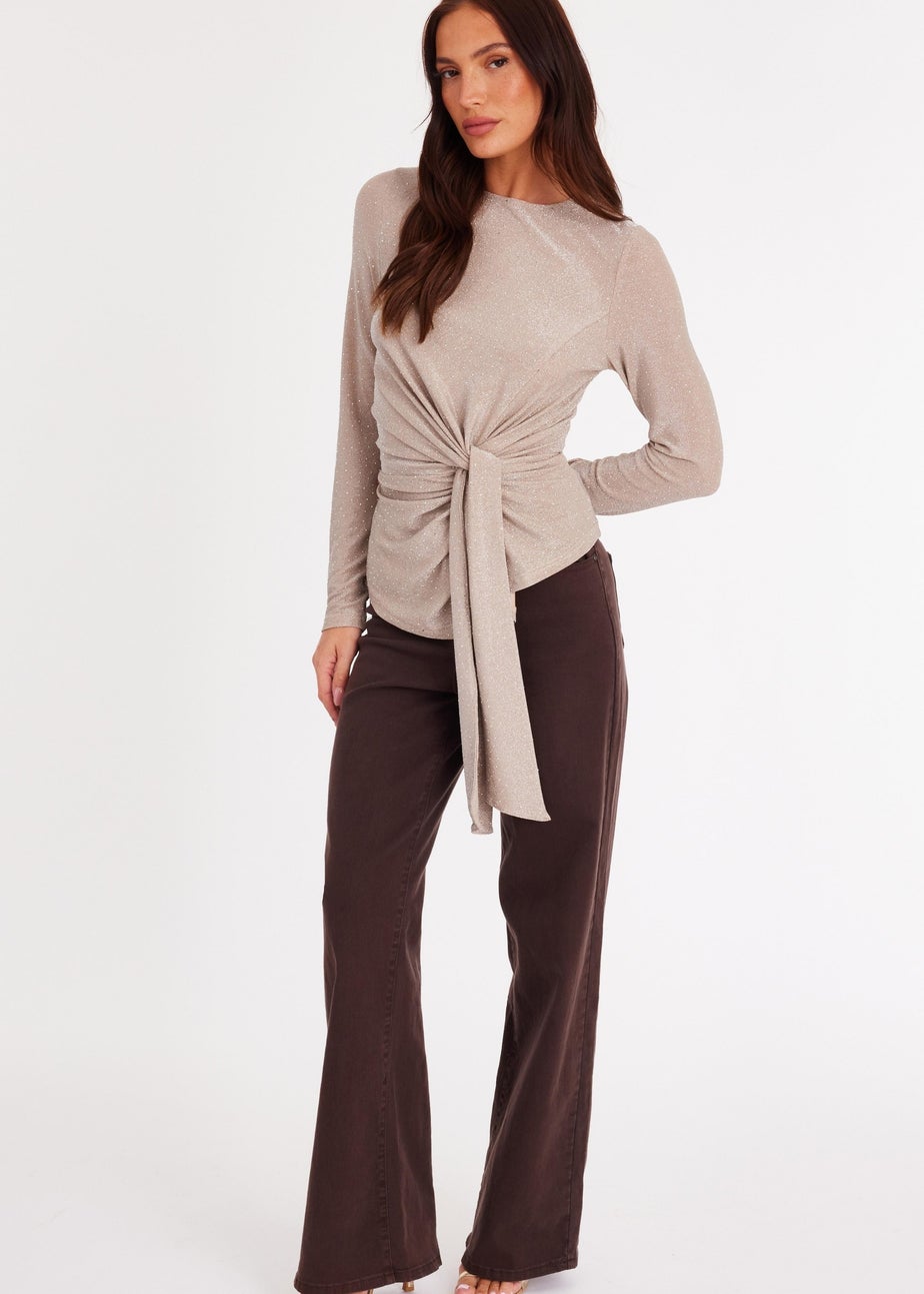 Quiz Cream Rhinestone Wrap Top