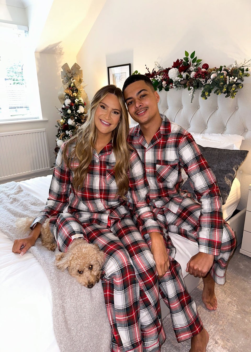 My Christmas Pyjamas White Tidings & Tartan Two-Piece Long Matching Pyjama Set
