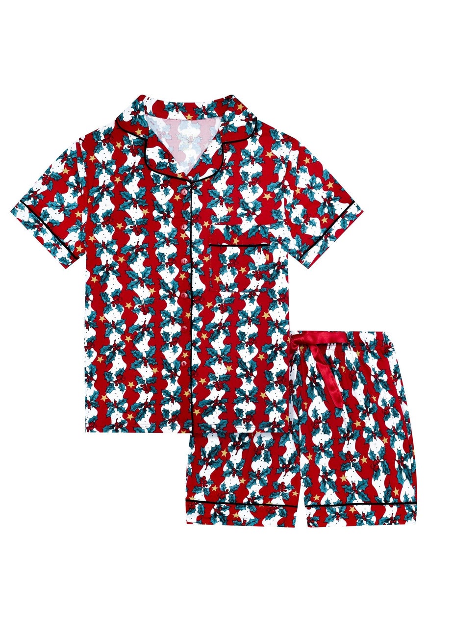 My Christmas Pyjamas Red Mistletoe & Wine Two-Piece Short Matching Pyjama Set