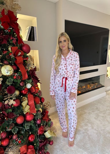 My Christmas Pyjamas Pink Feline Festive Two-Piece Long Matching Pyjama Set