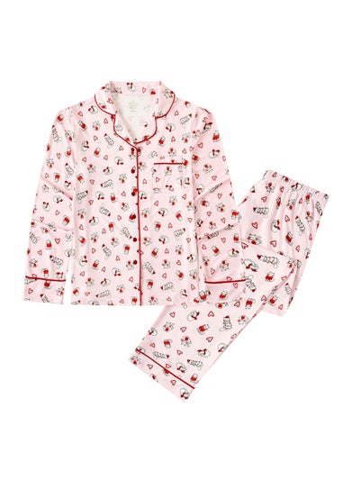 My Christmas Pyjamas Pink Feline Festive Two-Piece Long Matching Pyjama Set
