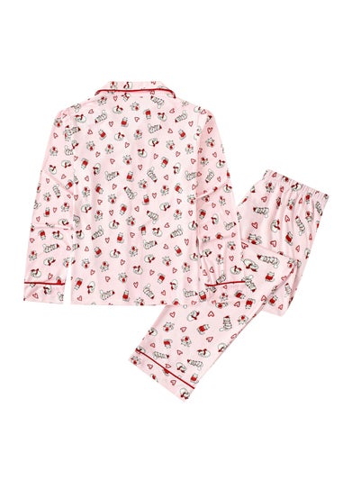My Christmas Pyjamas Pink Feline Festive Two-Piece Long Matching Pyjama Set