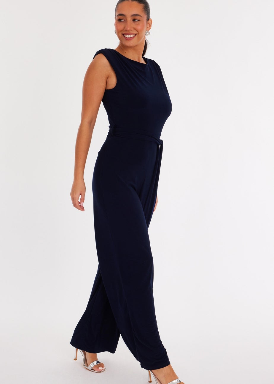 Quiz Navy Tie Waist Jumpsuit
