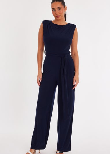 Quiz Navy Tie Waist Jumpsuit