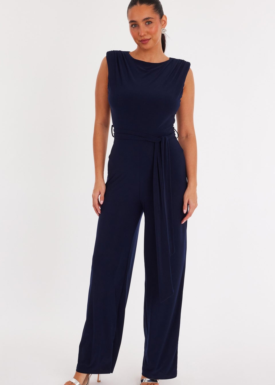 Quiz Navy Tie Waist Jumpsuit