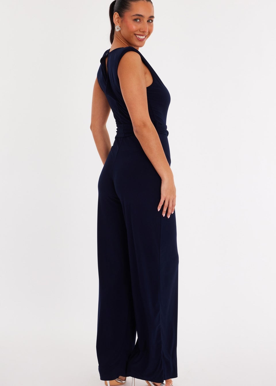 Quiz Navy Tie Waist Jumpsuit