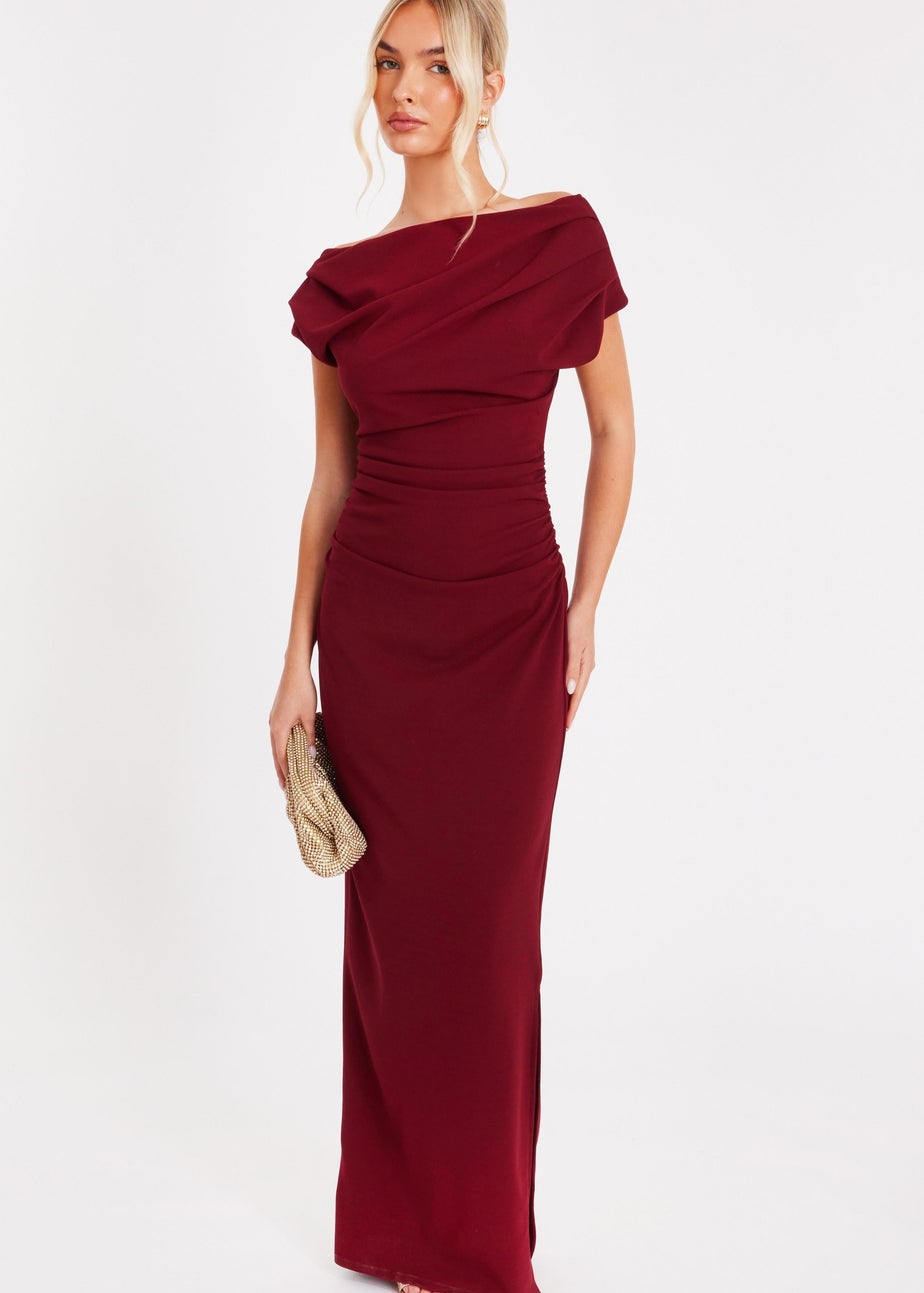 Quiz Burgundy Asymmetric Ruched Maxi Dress