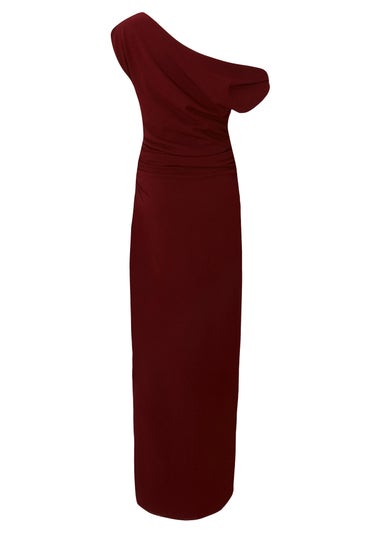 Quiz Burgundy Asymmetric Ruched Maxi Dress