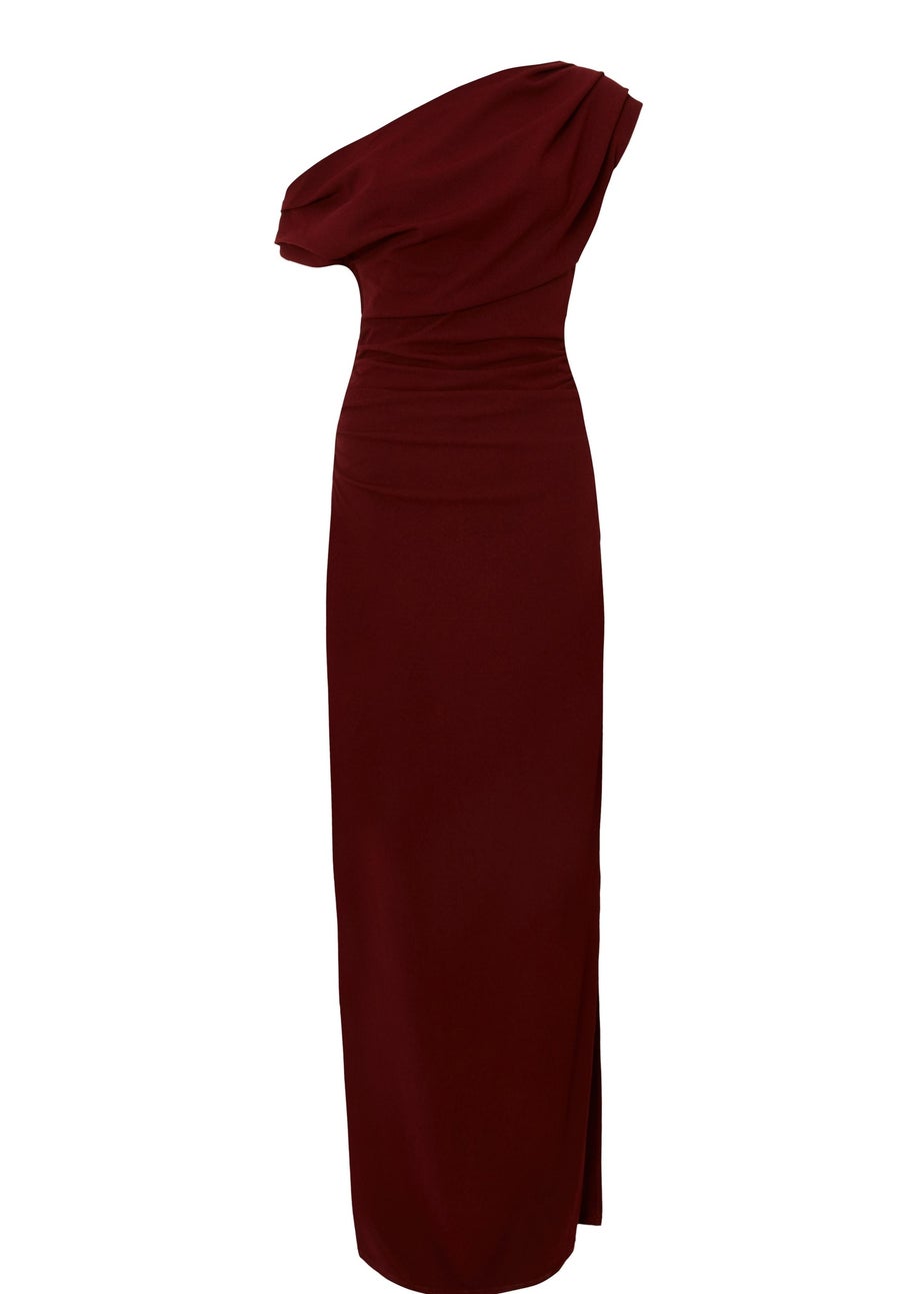 Quiz Burgundy Asymmetric Ruched Maxi Dress