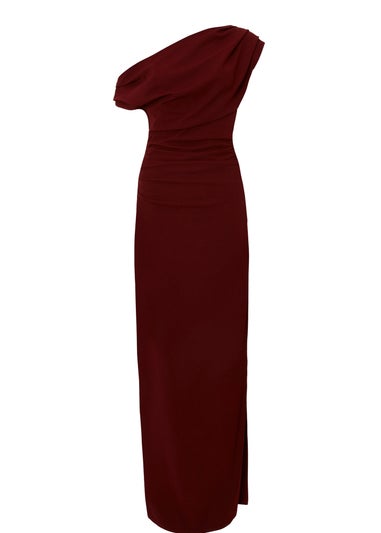 Quiz Burgundy Asymmetric Ruched Maxi Dress